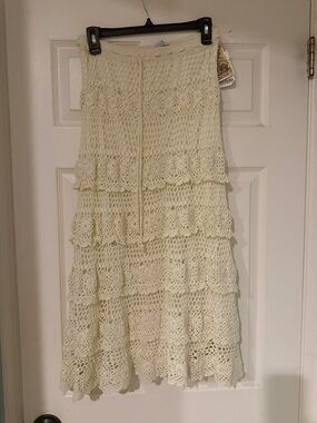 Lapis Cream Crochet Tiered Maxi Skirt